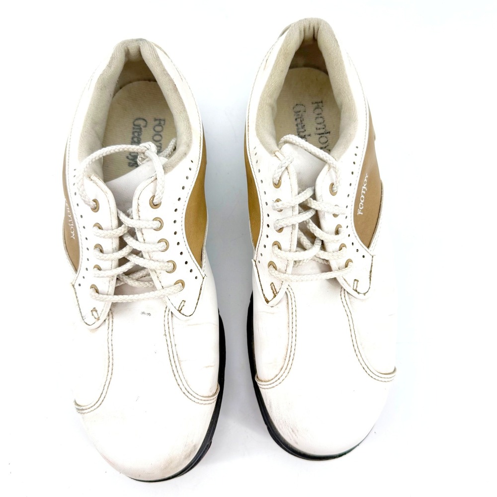 FootJoy GreenJoys Golf Shoes Womens 7.5 White Tan Spiked Athletic Classic